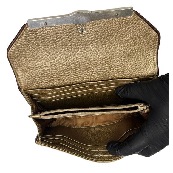 Vintage BRIGHTON Women’s Tan Shimmer Multi Divided Pocket Envelope Wallet - Picture 4 of 8
